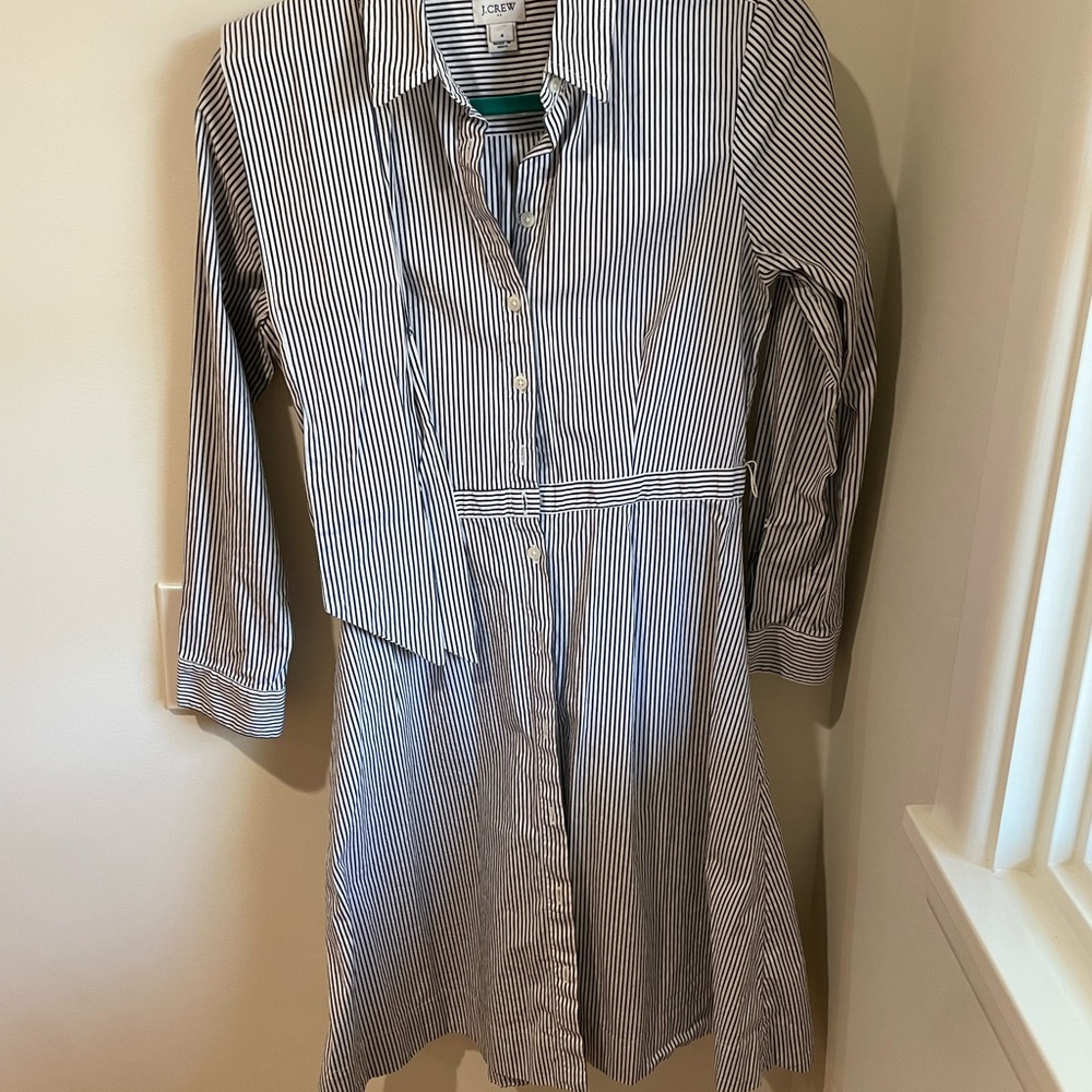 J. Crew Blue and White Striped Long Sleeve Dress